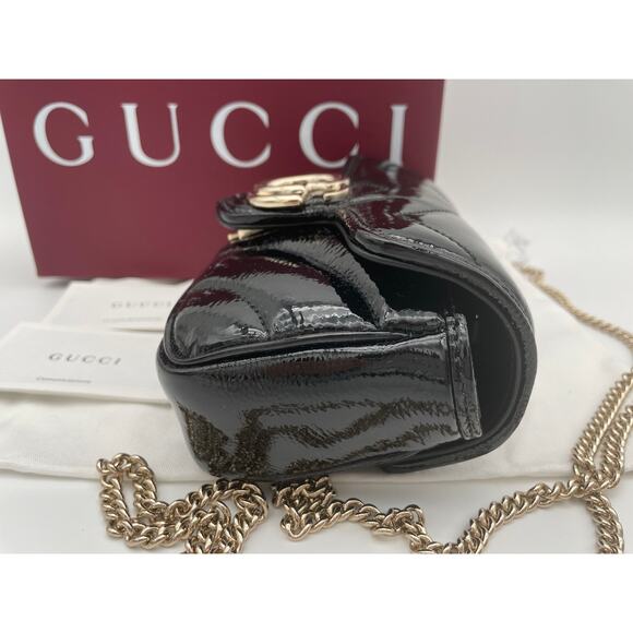NEW!  GUCCI BLACK PATENT LEATHER MARMONT GG CROSSBODY BAG PURSE BOX AUTHENTIC - Picture 7 of 13